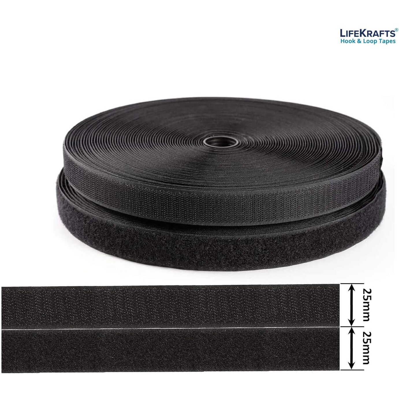 Lifekrafts Non Adhesive Hook & Loop Tape | (10M*25Mm , Black Color)