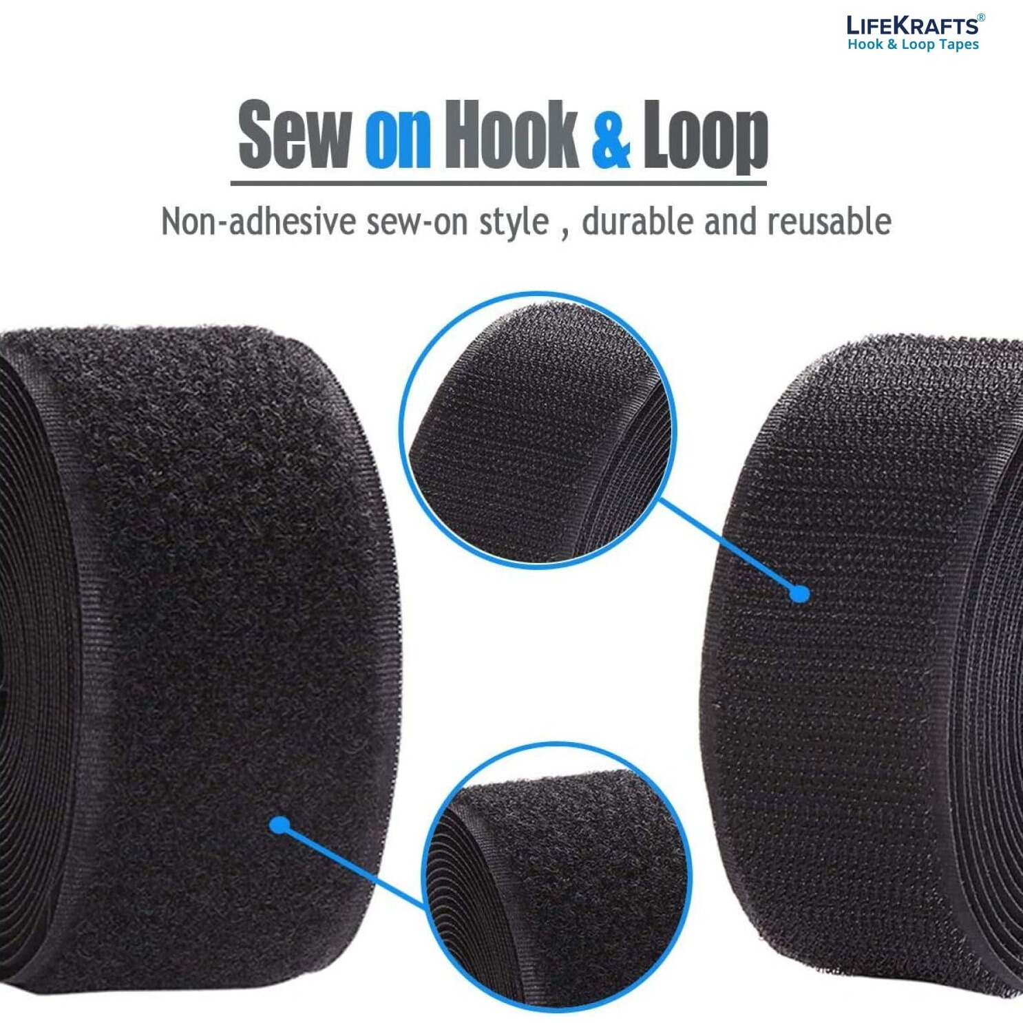 Lifekrafts Non Adhesive Hook & Loop Tape | (10M*25Mm , Black Color)