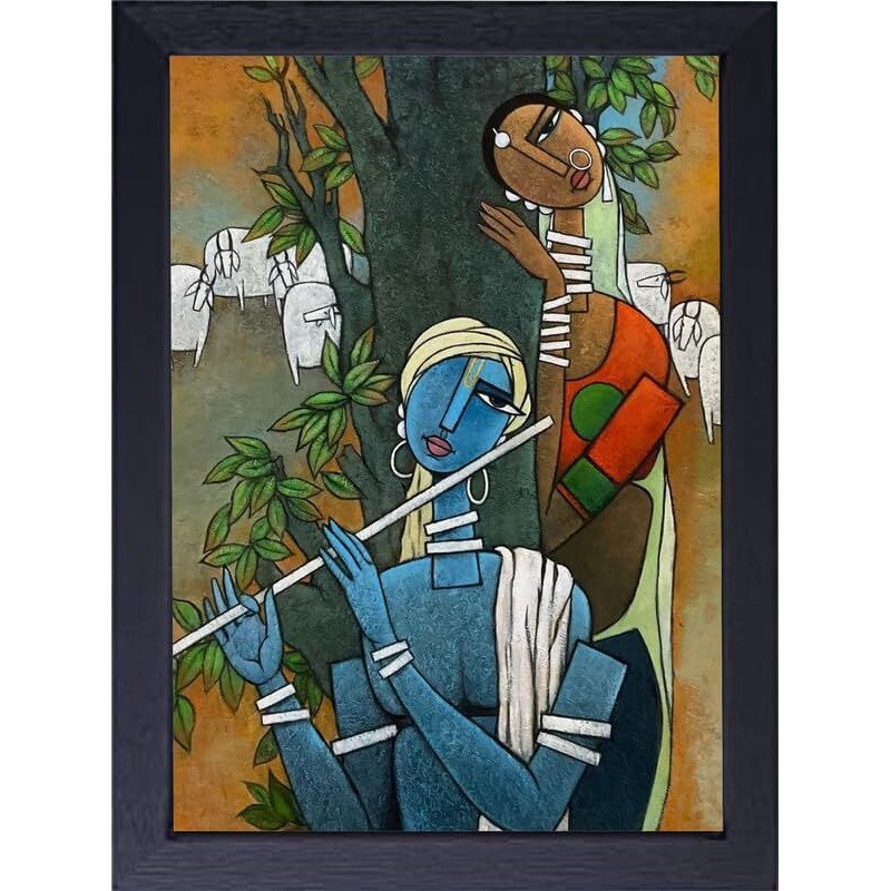 Vsk Sketch Art Studio Wooden God Krishna Painting For Home Decoration For Dining Room (8 X 12 Inch)