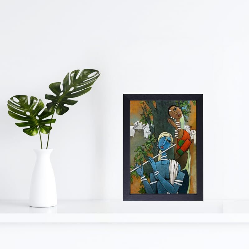 Vsk Sketch Art Studio Wooden God Krishna Painting For Home Decoration For Dining Room (8 X 12 Inch)
