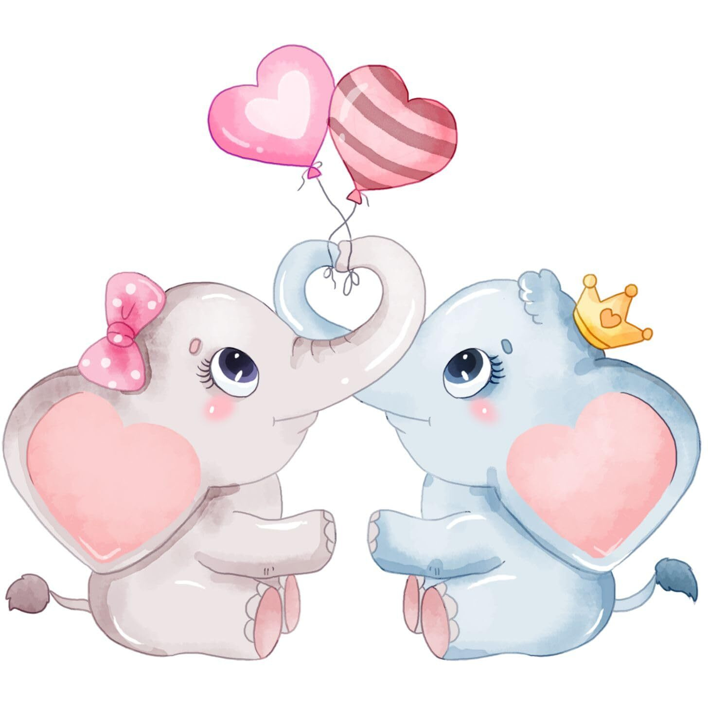 Sticker Yard Elephant Couple Heart Wall Decor For Kids Room, Hall, Kitchen, Living Room, Bedroom - Vinyl Multicolor (Standard Size 40X46Cm)