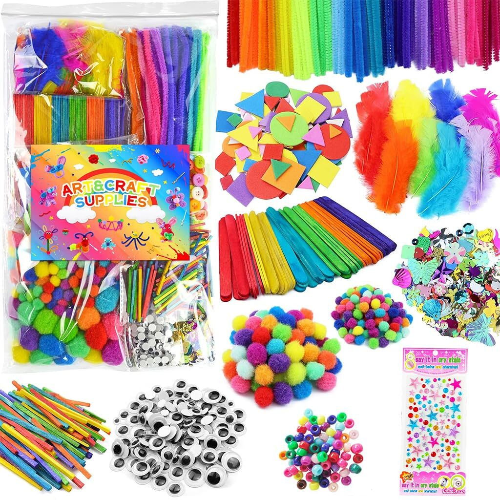 Hasthip Art And Crafts Supplies Kit Colorful Kids Diy Handmade Craft Pack Art Supplies With Colorful Buttons, Twist Sticks, Plush Balls, Googly Eyes, For Diy Handmade Crafting, Educational Use