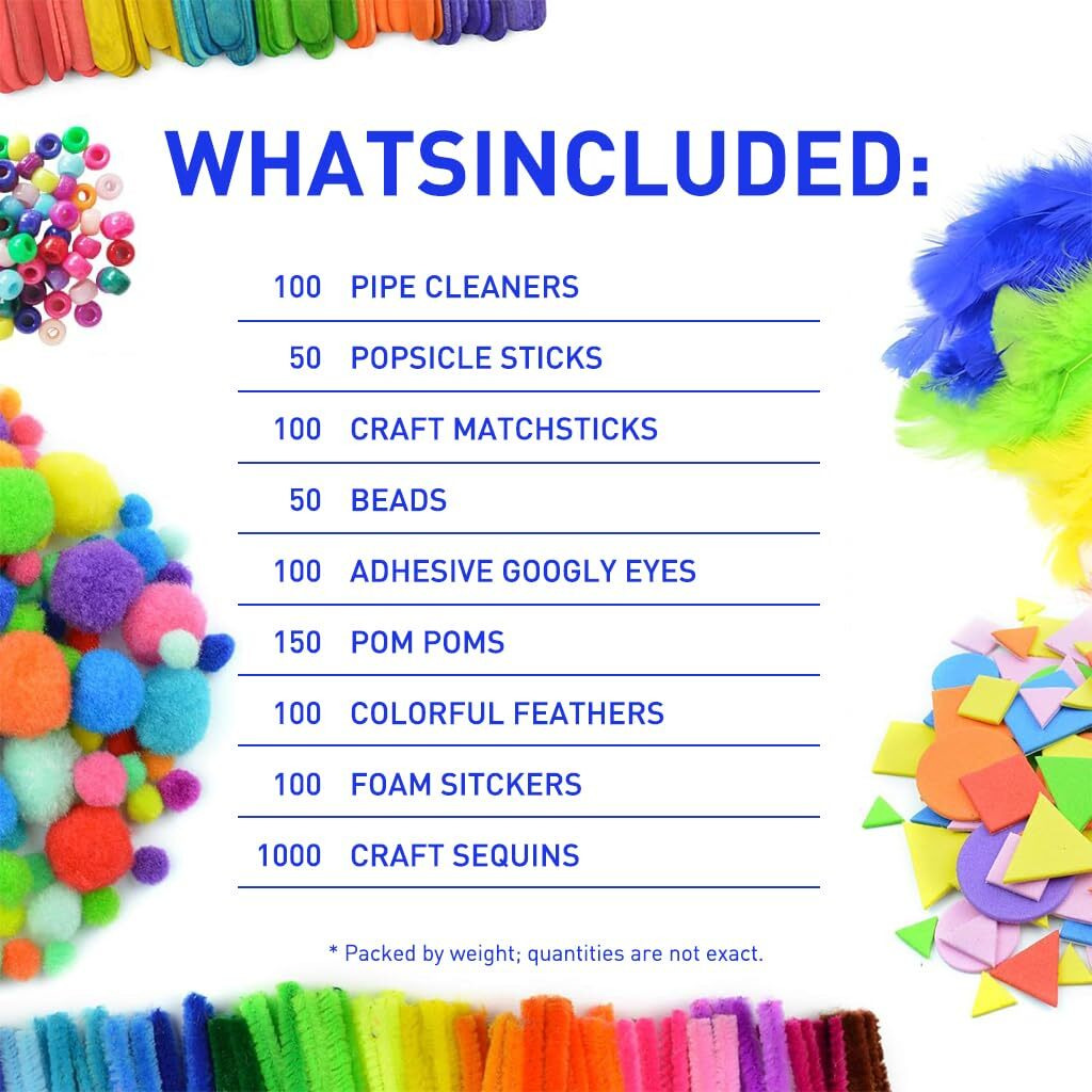 Hasthip Art And Crafts Supplies Kit Colorful Kids Diy Handmade Craft Pack Art Supplies With Colorful Buttons, Twist Sticks, Plush Balls, Googly Eyes, For Diy Handmade Crafting, Educational Use