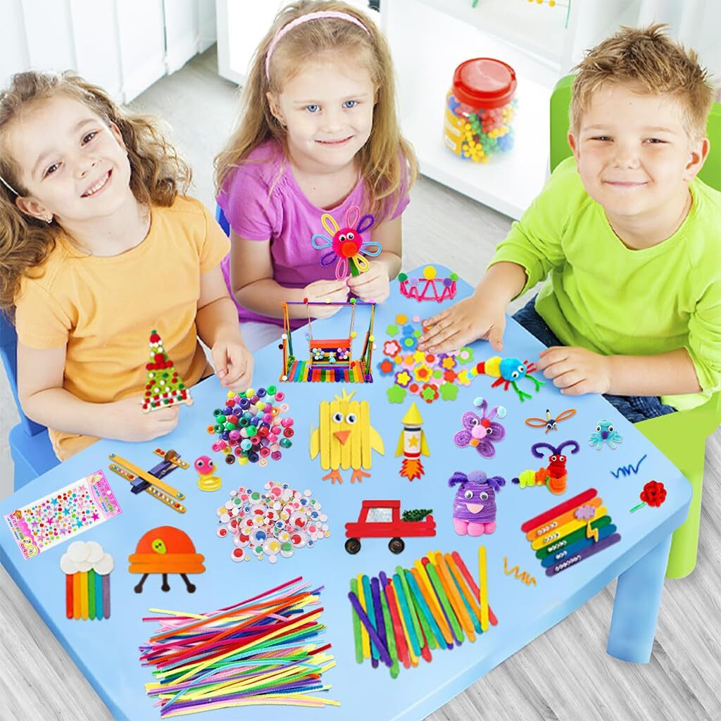 Hasthip Art And Crafts Supplies Kit Colorful Kids Diy Handmade Craft Pack Art Supplies With Colorful Buttons, Twist Sticks, Plush Balls, Googly Eyes, For Diy Handmade Crafting, Educational Use