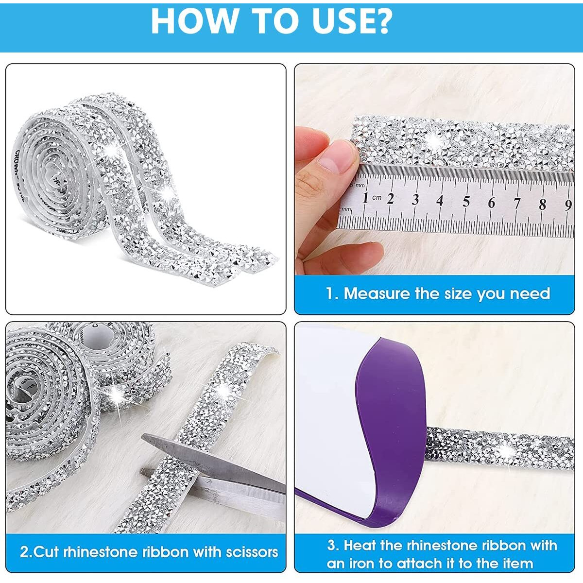 Maycreate 4 Rolls Self Adhesive Bling Rhinestone Strips Diamond Ribbon, Glitter Resin Diamond Belt Sparkling Ribbon Stickers Wrap Crystal Roll For Wall Decoration, Diy Arts Crafts