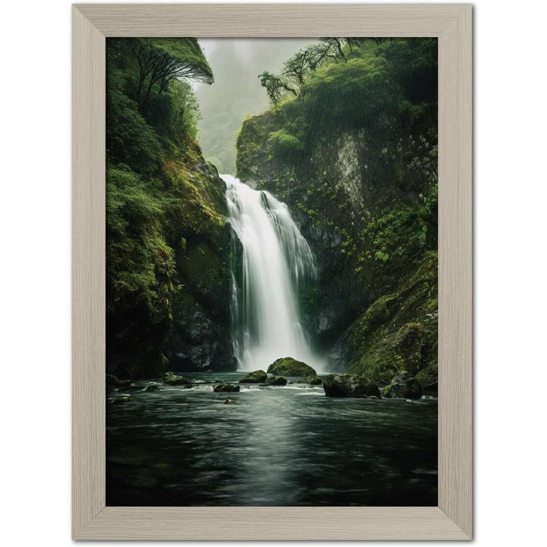 Tenorarts Waterfall Photo Frame Vastu Art Framed Aesthetic Wall Painting With White Wooden Texture For Living Rooms Bedroom Office - Wall Paintings/Hangings (12Inches X 9Inches)