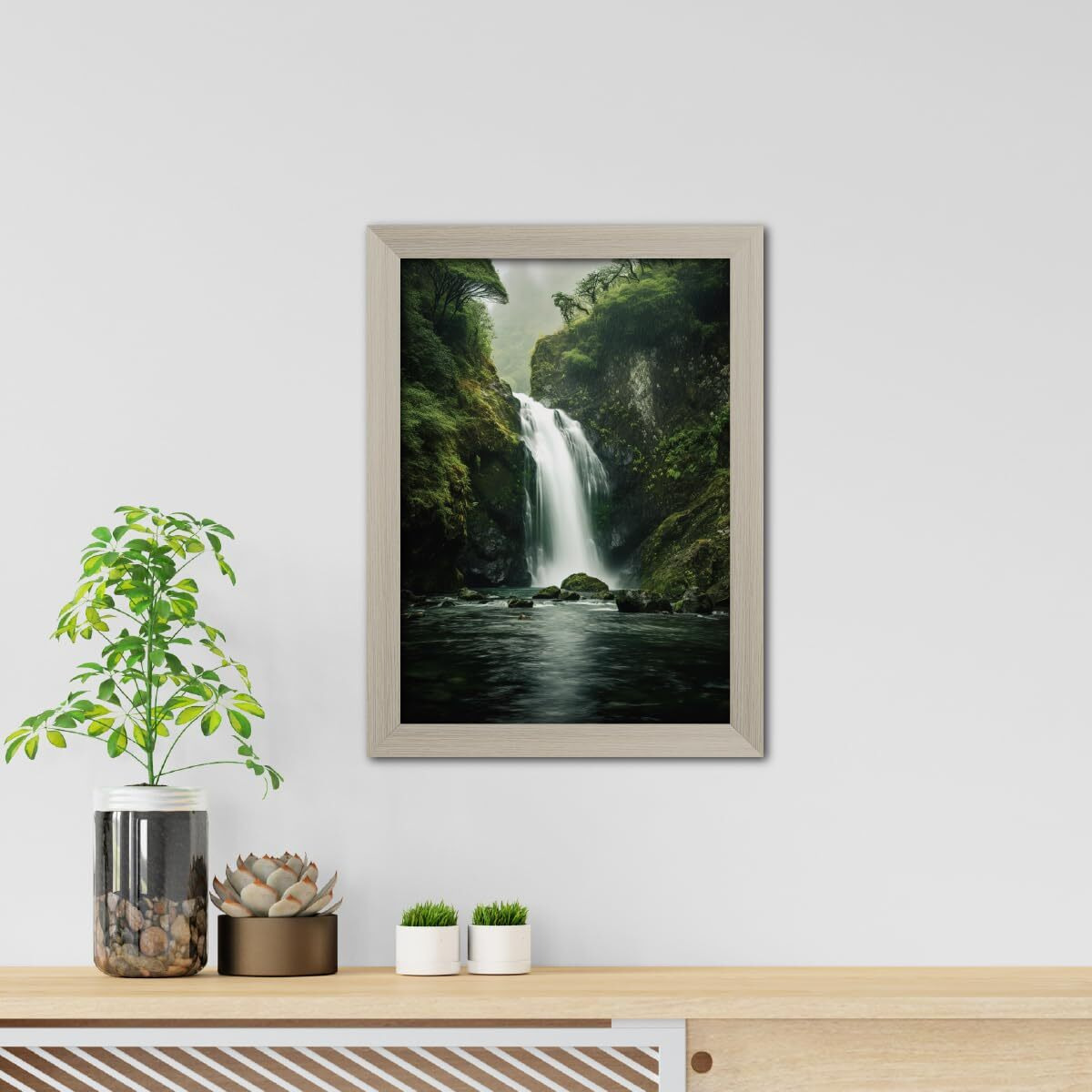 Tenorarts Waterfall Photo Frame Vastu Art Framed Aesthetic Wall Painting With White Wooden Texture For Living Rooms Bedroom Office - Wall Paintings/Hangings (12Inches X 9Inches)