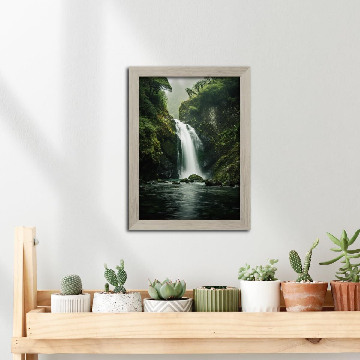 Tenorarts Waterfall Photo Frame Vastu Art Framed Aesthetic Wall Painting With White Wooden Texture For Living Rooms Bedroom Office - Wall Paintings/Hangings (12Inches X 9Inches)