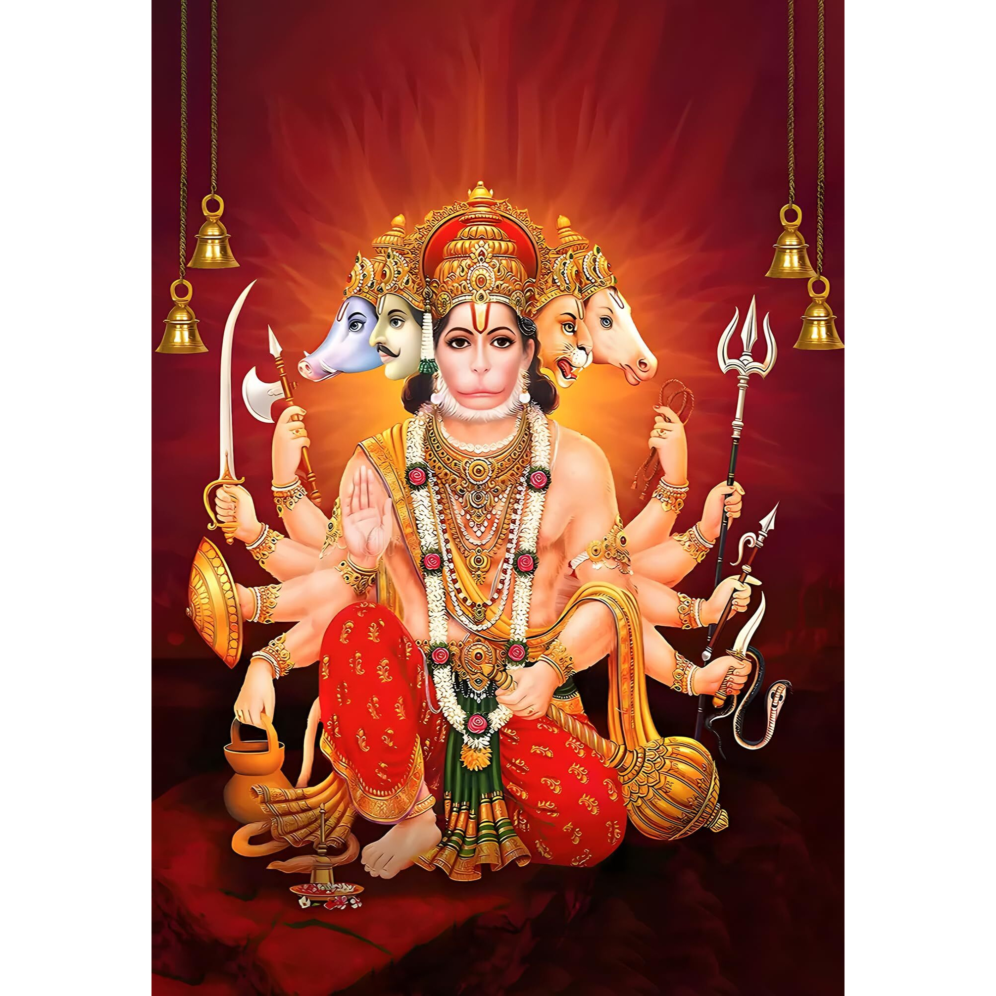 Panchmukhi Hanuman Poster For Wall | Panchmukhi Hanuman Ji Sticker Small | Red Panchmukhi Hanuman Poster | Panchmukhi Hanuman Yantra Sticker | Lord Hanuman Posters For Room Decoration