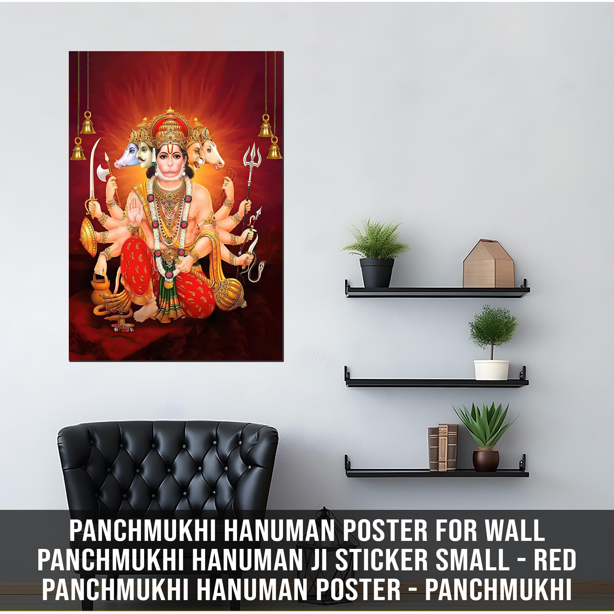 Panchmukhi Hanuman Poster For Wall | Panchmukhi Hanuman Ji Sticker Small | Red Panchmukhi Hanuman Poster | Panchmukhi Hanuman Yantra Sticker | Lord Hanuman Posters For Room Decoration