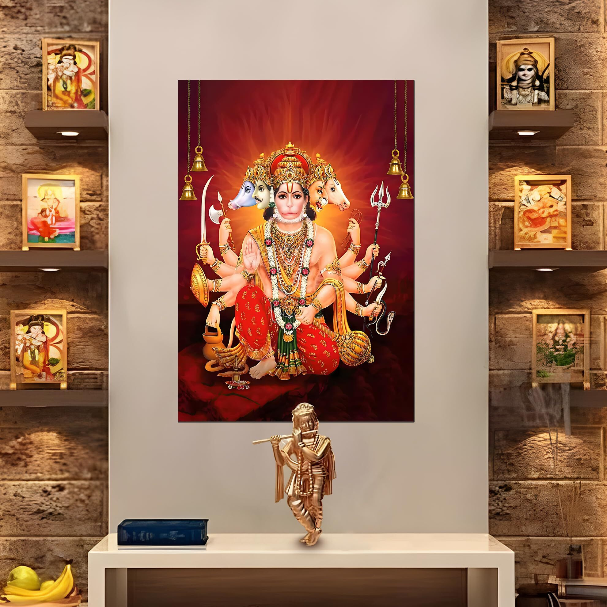 Panchmukhi Hanuman Poster For Wall | Panchmukhi Hanuman Ji Sticker Small | Red Panchmukhi Hanuman Poster | Panchmukhi Hanuman Yantra Sticker | Lord Hanuman Posters For Room Decoration