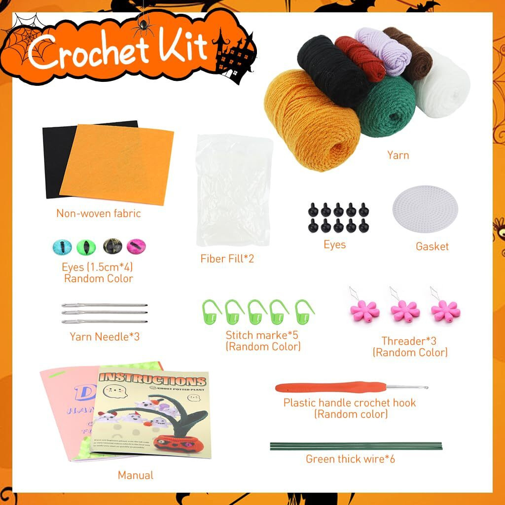 Patpat Nylon Diy Crochet Craft Kit Halloween Spooky Ghost Pumpkin Tree Desk Decoration Beginners Material With Tutorials Home Decor, Multicolor
