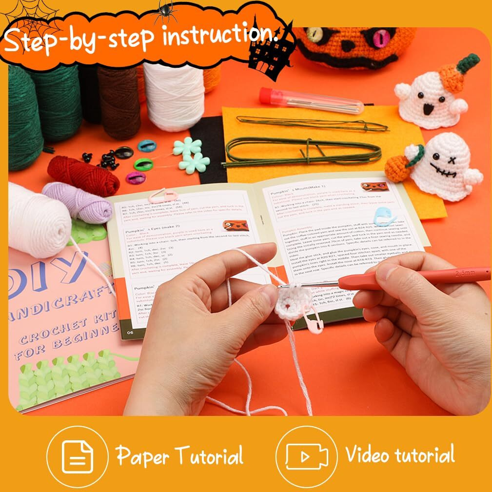 Patpat Nylon Diy Crochet Craft Kit Halloween Spooky Ghost Pumpkin Tree Desk Decoration Beginners Material With Tutorials Home Decor, Multicolor