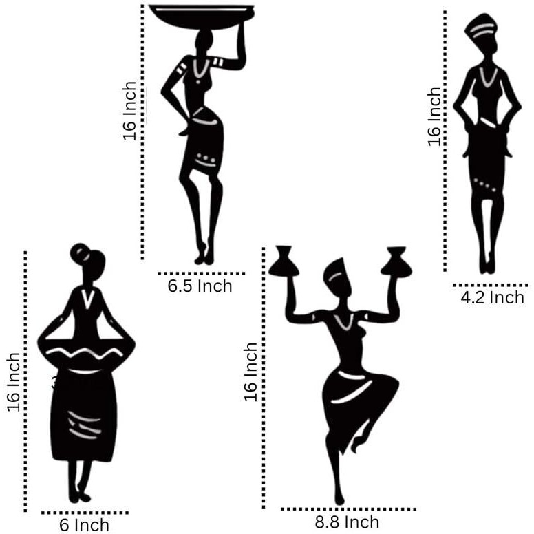 Meraki Mart Unique Tribal Women Black Decorative Plaque Wood Wall Art Decor Designed Sculptures Decor For Home, Bedroom, Office, Cafe Home Decoration (Set Of 4, Each Size- 16 Inch)