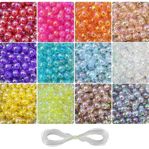 Indikonb 720 Pcs Multi Colour Pearl Beads - 8 Mm 12 Colors (60 Pcs Each) Multicolor Loose Spacer Beads With Hole For Jewelry Making, Round Rainbow Beads For Diy Craft Bracelet Necklace Earrings (8Mm)