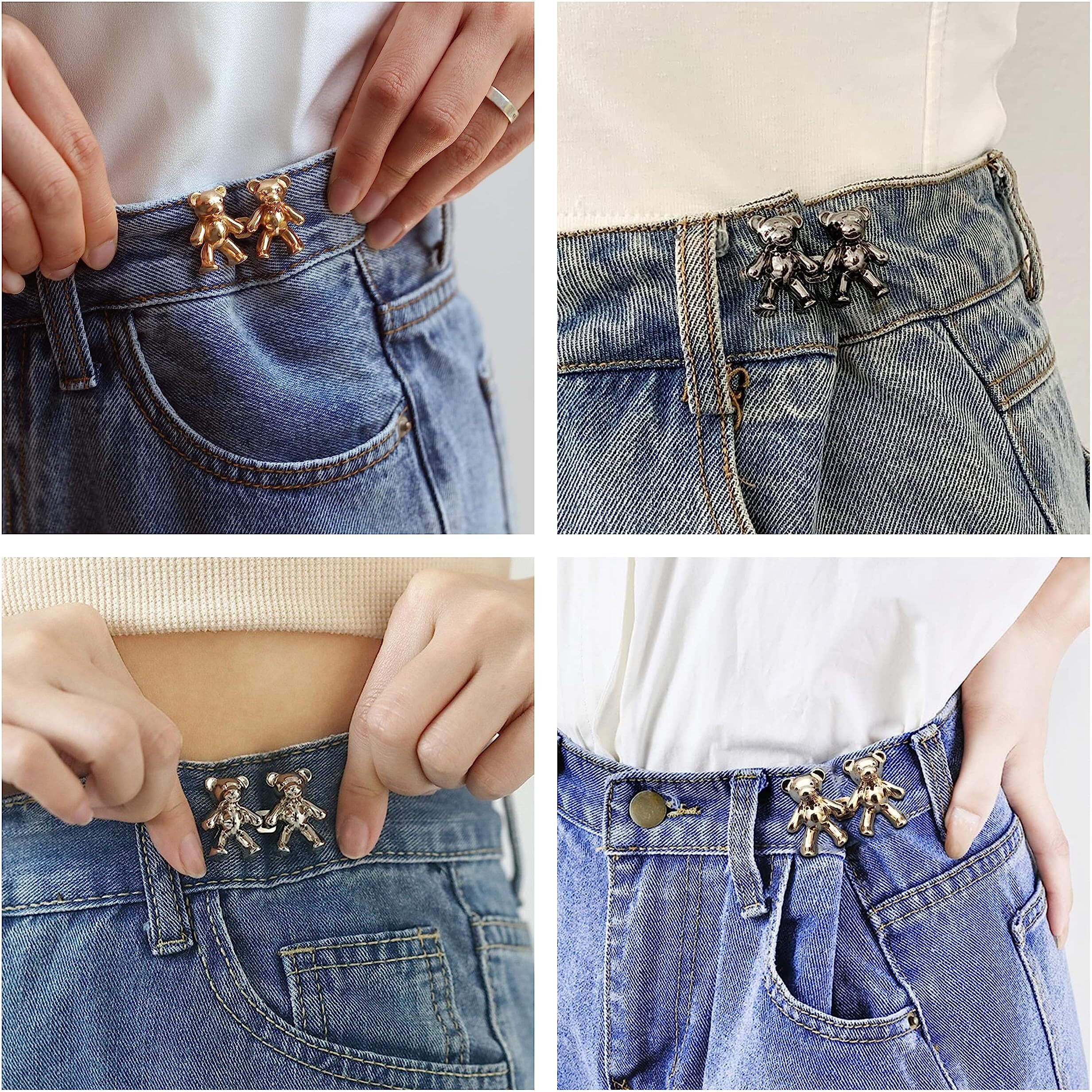 Heavy Driver 8Pcs Cute Bear Button Pins For Jeans Teddy Bear Button Pins Adjustable Waist Buckle For Loose Jeans Pants, Detachable Buttons For Jeans No Need Sewing Waist Tightener Clip (X)