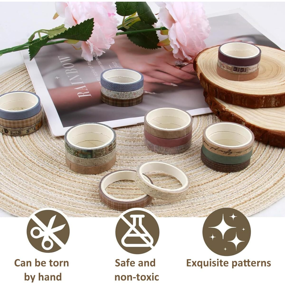 Hasthip 20Rolls Vintage Washi Tape Set, 0.7Cm X 3M Narrow Washi Tape Diy Scrapbooking Decoration, Retro Decorative Antique Patterns Masking Tapes For Arts, Diy Crafts, Journals, Planners, Scrapbook