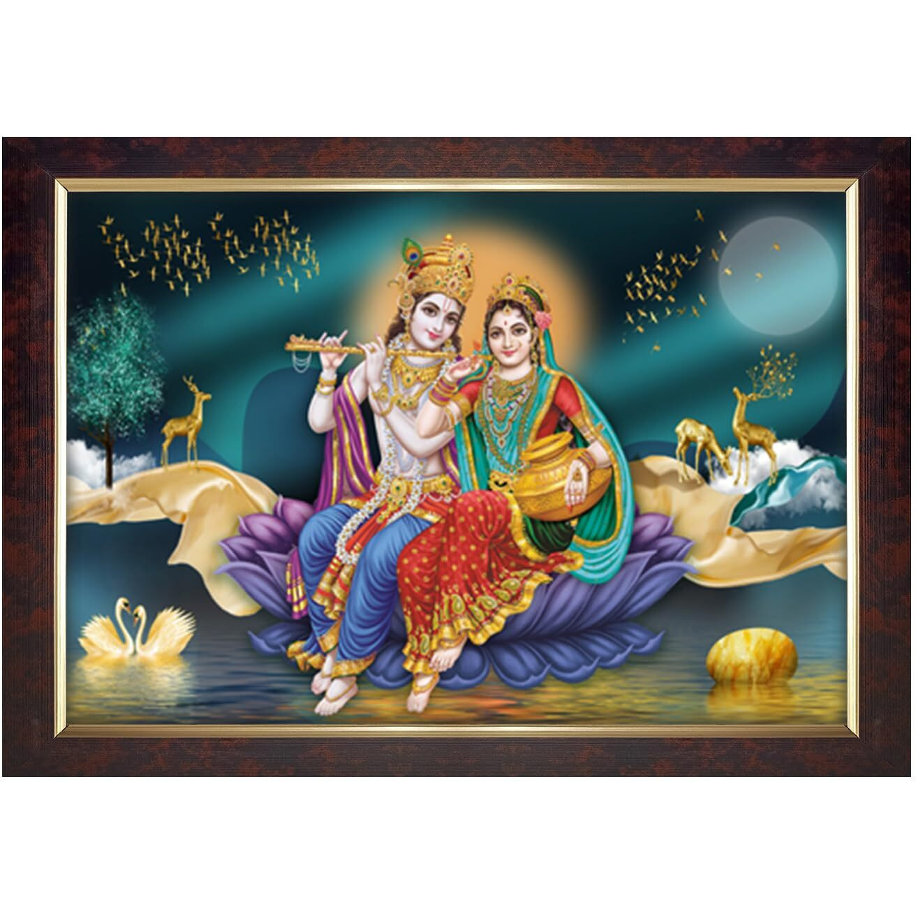 Dharvika Innovations Radha Krishna Photo Frame Big Size Home Decoration With Sparkle Coated Lamination (14X20 Inch) - 20493