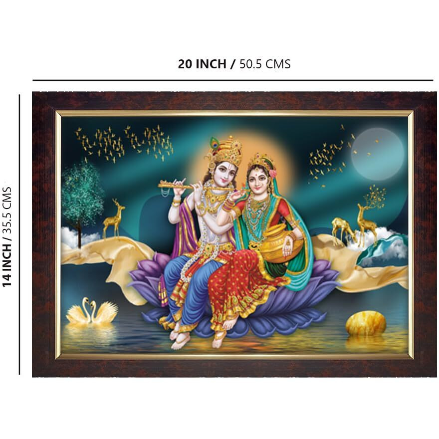 Dharvika Innovations Radha Krishna Photo Frame Big Size Home Decoration With Sparkle Coated Lamination (14X20 Inch) - 20493