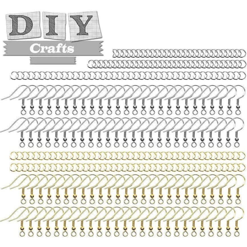 Diy Crafts 100 Grm, Unassorted Mix, 30 Pcs French Wire Earring Hooks Fish Hook, 1050+ Jump Rings Jewelry Findings, For Jewelry Making Key Rings Necklace Repa (100 Grm, Unassorted Mix)