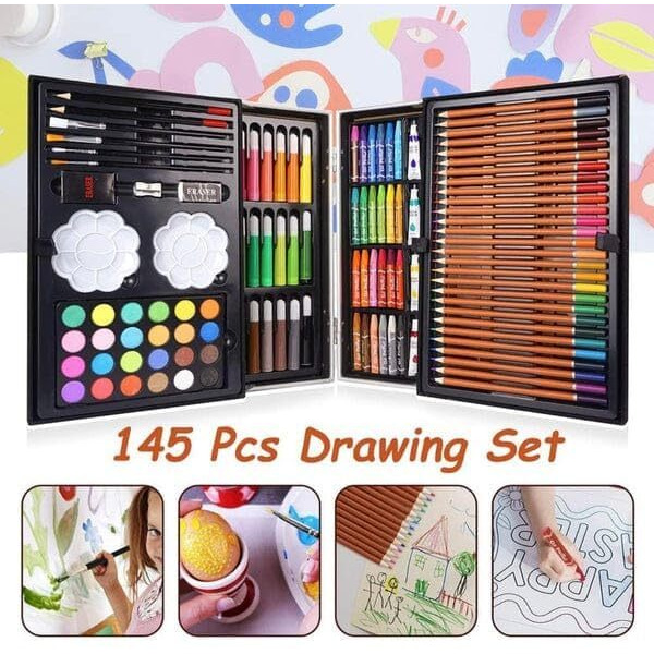 Exilom145-Piece Art Supplies Set For Kids, 2 Layers Drawing Supplies For Kids Boys Girls Ages 8 9 10 11 12, Portable Aluminum Case Art Kit,Gift For Teens Adults Beginner And Artists (Unicorn Blue)