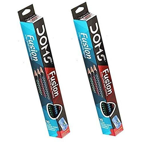 Doms Fusion Xtra Super Dark Pencil School Stationary Rubber Tipped Graphite For Kids, Boys & Girls Pack Of 30
