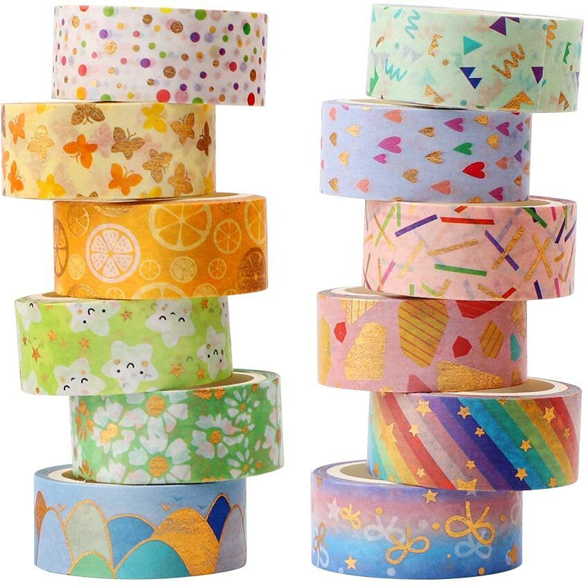 Hasthip 12 Rolls Cute Gold Foil Flower Decorative Masking Tape Scrapbooking Tape For Diy Art & Crafts And Gift Wrapping Holiday Decoration (Yellow)