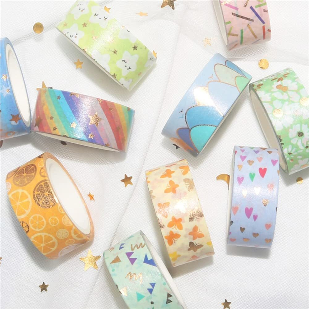 Hasthip 12 Rolls Cute Gold Foil Flower Decorative Masking Tape Scrapbooking Tape For Diy Art & Crafts And Gift Wrapping Holiday Decoration (Yellow)