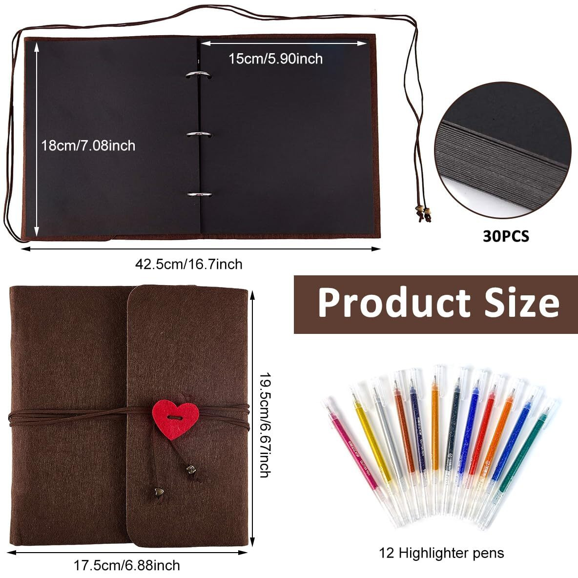 Hasthip Diy Photo Album 60 Pages With Color Stickers, Metallic Pen, Red Heart Closure, Felt Cover For Family, Graduations, Weddings, Scrapbooking, Memory Keeping
