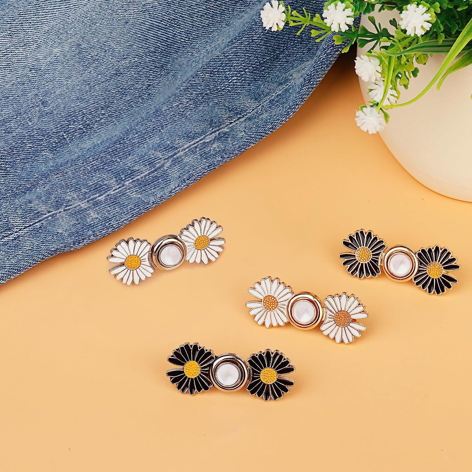 Kawn 4Pcs Pant Waist Button For Loose Jeans, Adjustable Detachable Jeans Button Pins, Removable Reusable Instant Button Without Sewing For Trousers Pants Bags Skirt (4Pcs Df Button)