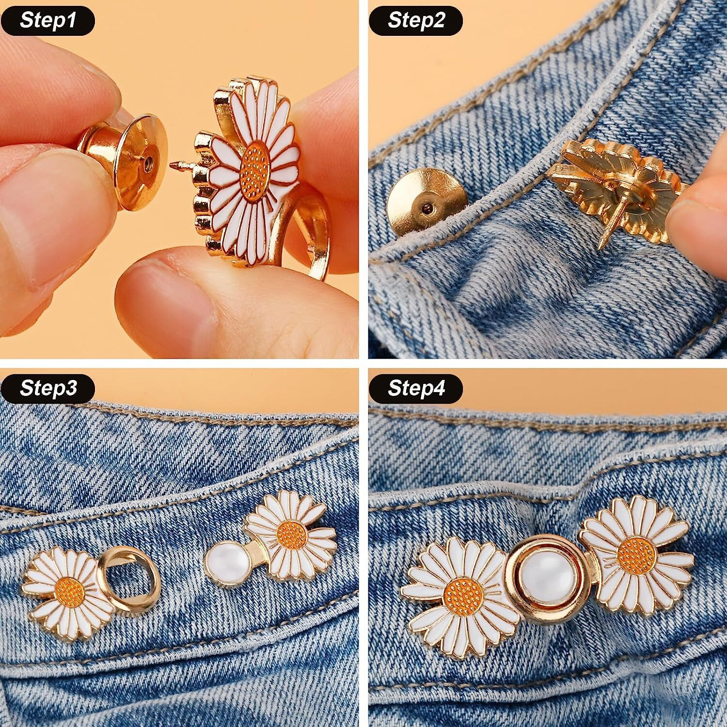 Kawn 4Pcs Pant Waist Button For Loose Jeans, Adjustable Detachable Jeans Button Pins, Removable Reusable Instant Button Without Sewing For Trousers Pants Bags Skirt (4Pcs Df Button)