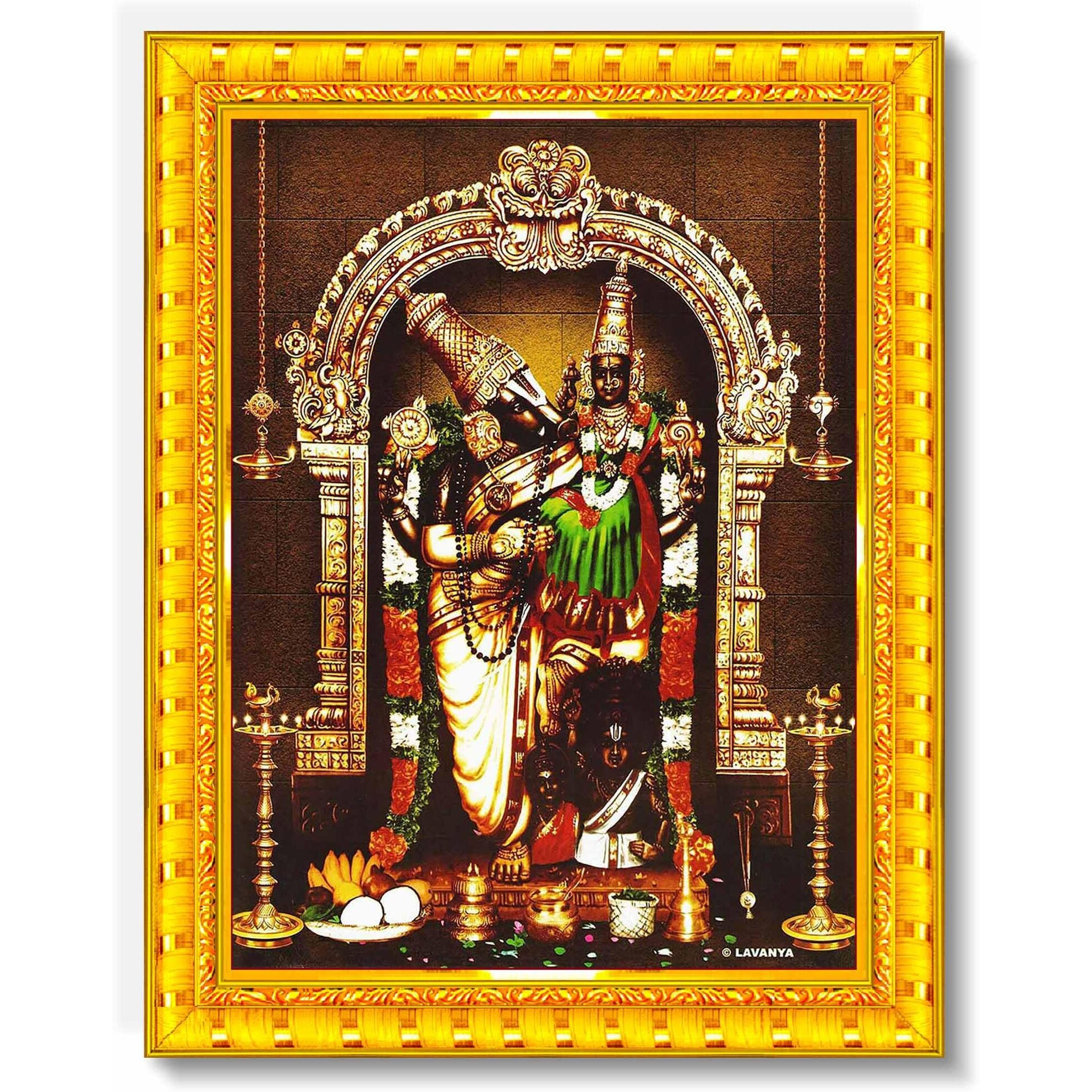 Pavan Photo Laminations Varaha Swamy Lakshmi Devi Lord Varah Varahar Wall Painting Framed Home Decor (Wood,Matte,Gold,Small Size,6 X 8 Inch) R570S