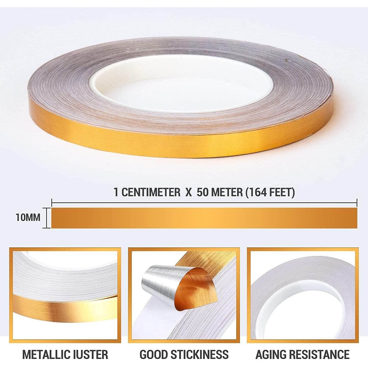 Olafur 50 Meters Golden Tape, Home Floor Wallpaper Waterproof Tiles, Tile Gap Tiles Stickers For Floor Sticker Tape For Scrapbooking Or Birthday Decoration Tape (Golden)