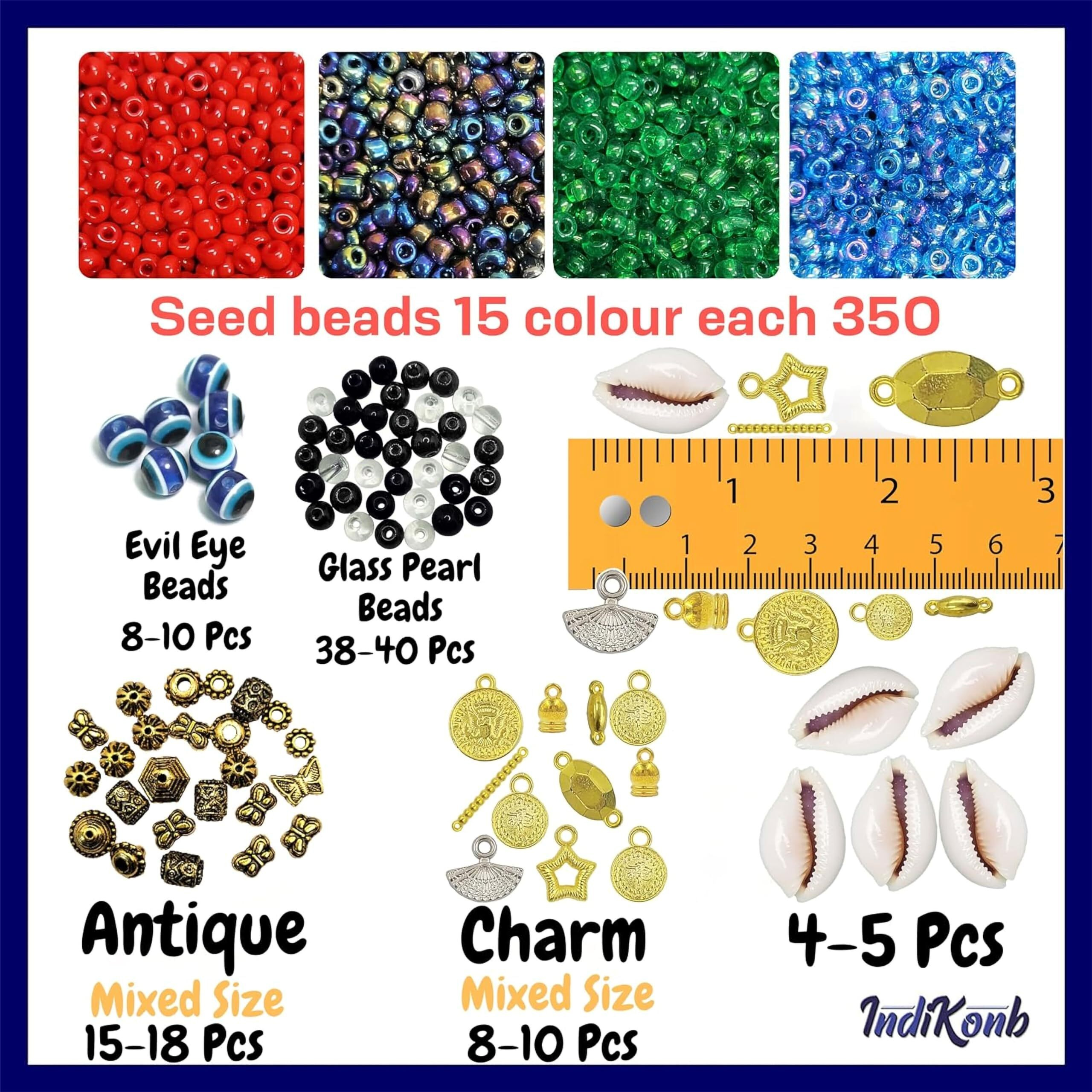 Indikonb Multicolour Beads Set - For Craft And Jewelry Making, Seed Beads, Charms, And Jewellery Findings Included