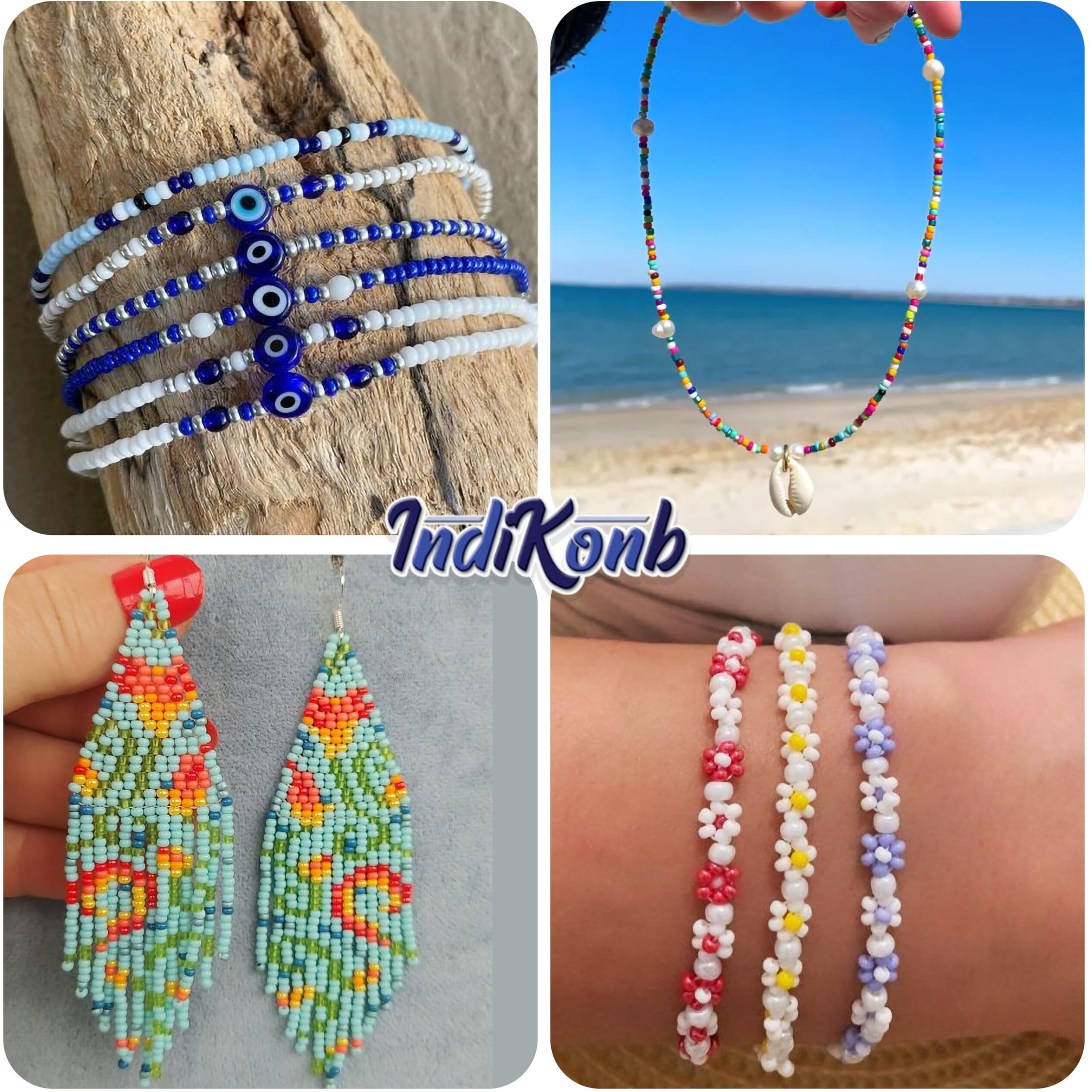 Indikonb Multicolour Beads Set - For Craft And Jewelry Making, Seed Beads, Charms, And Jewellery Findings Included