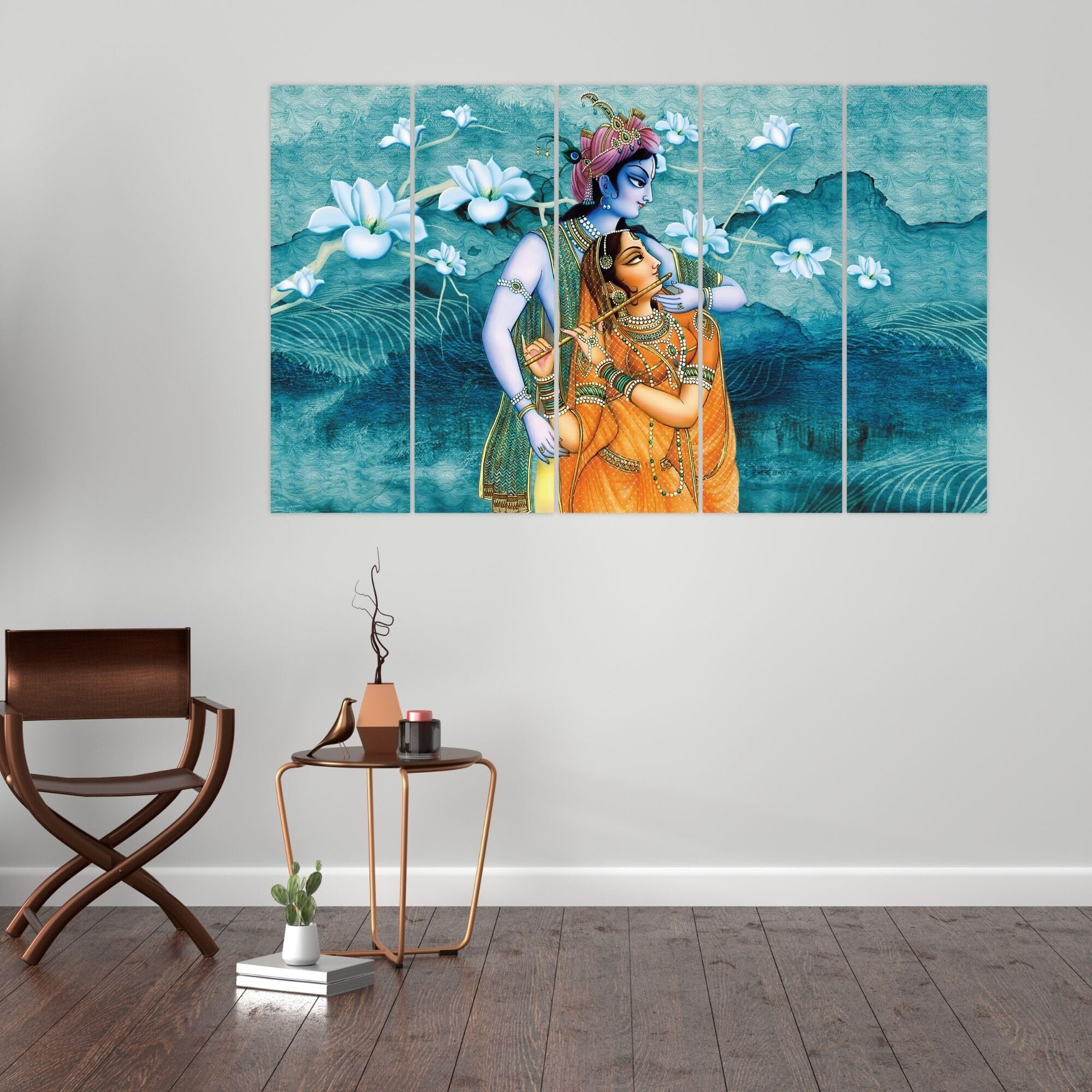 Inephos Radha Krishna Divine Love Multiple Frames Wall Painting, Ready To Hang, Wooden, Set Of 5, 10_1950