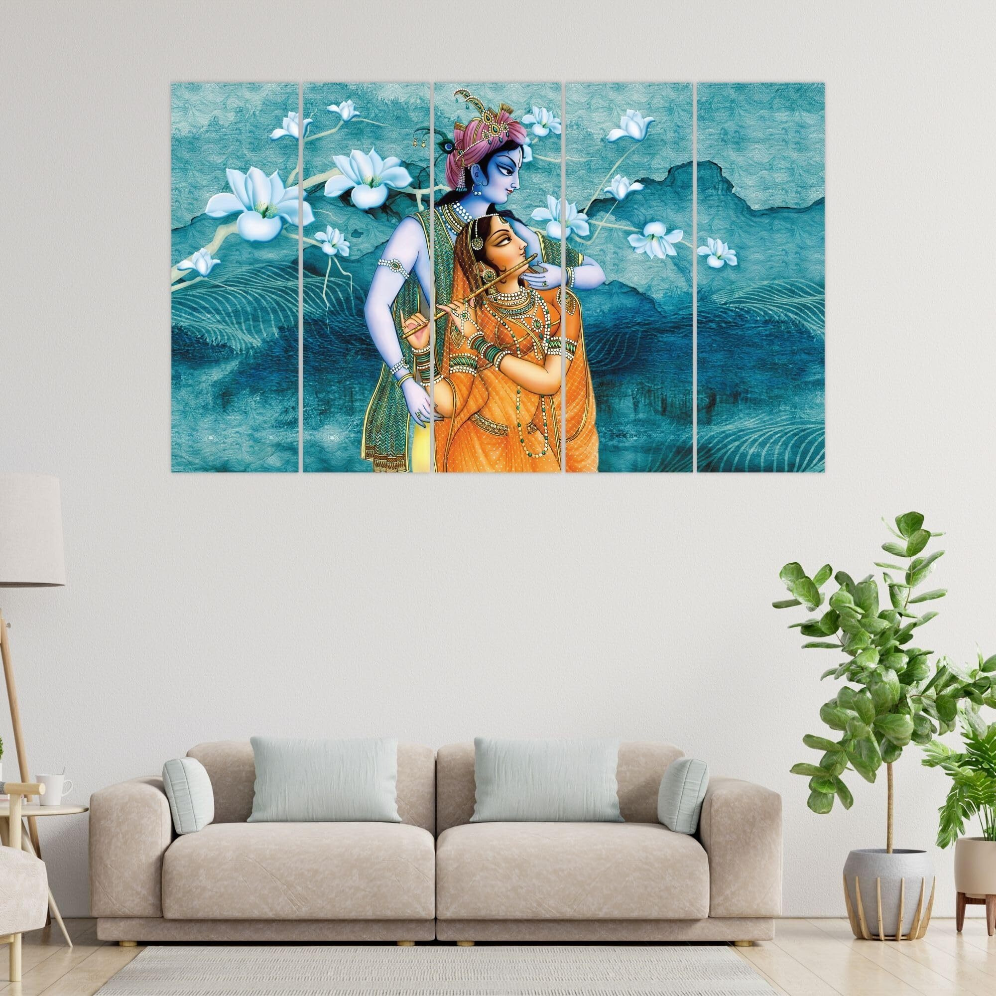 Inephos Radha Krishna Divine Love Multiple Frames Wall Painting, Ready To Hang, Wooden, Set Of 5, 10_1950