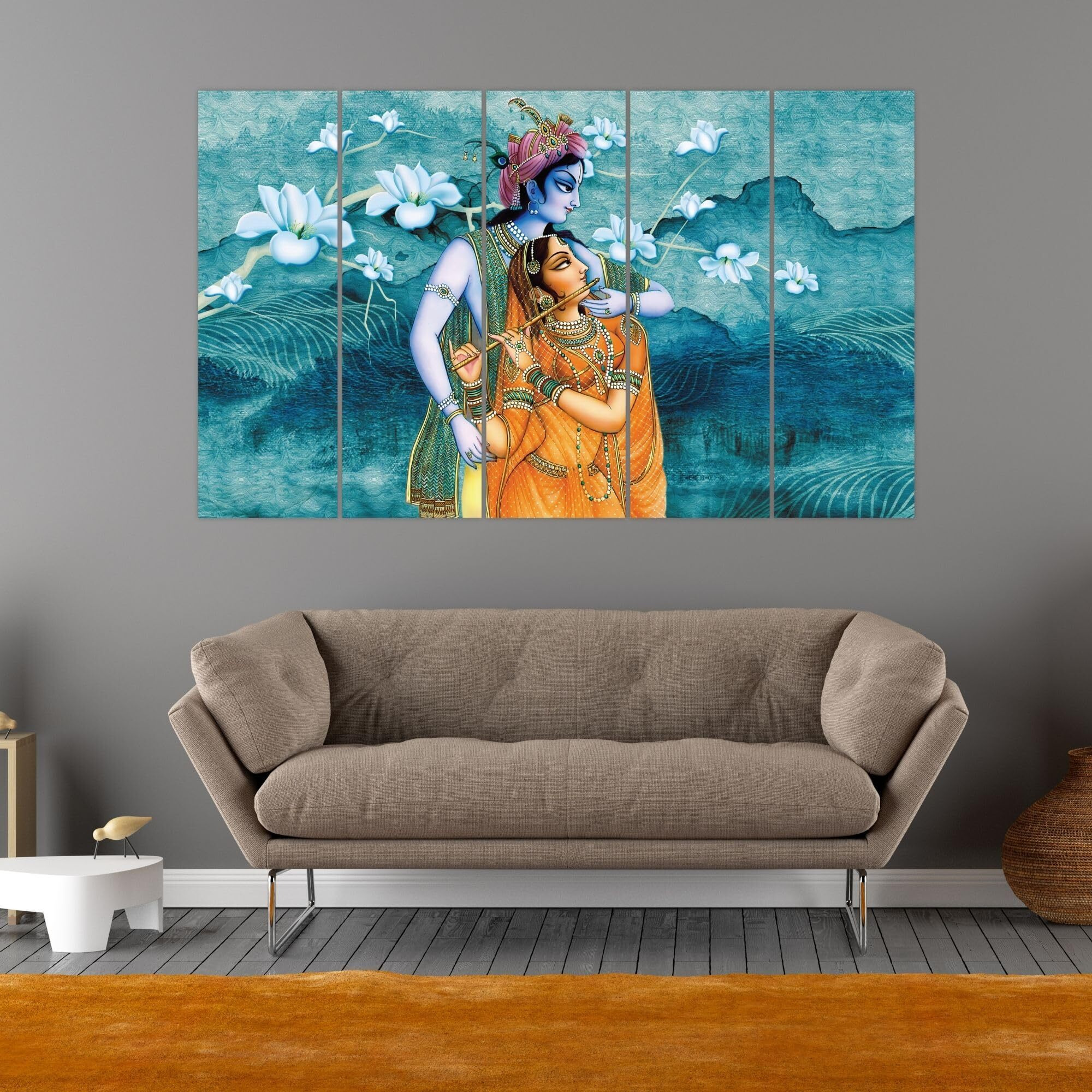 Inephos Radha Krishna Divine Love Multiple Frames Wall Painting, Ready To Hang, Wooden, Set Of 5, 10_1950