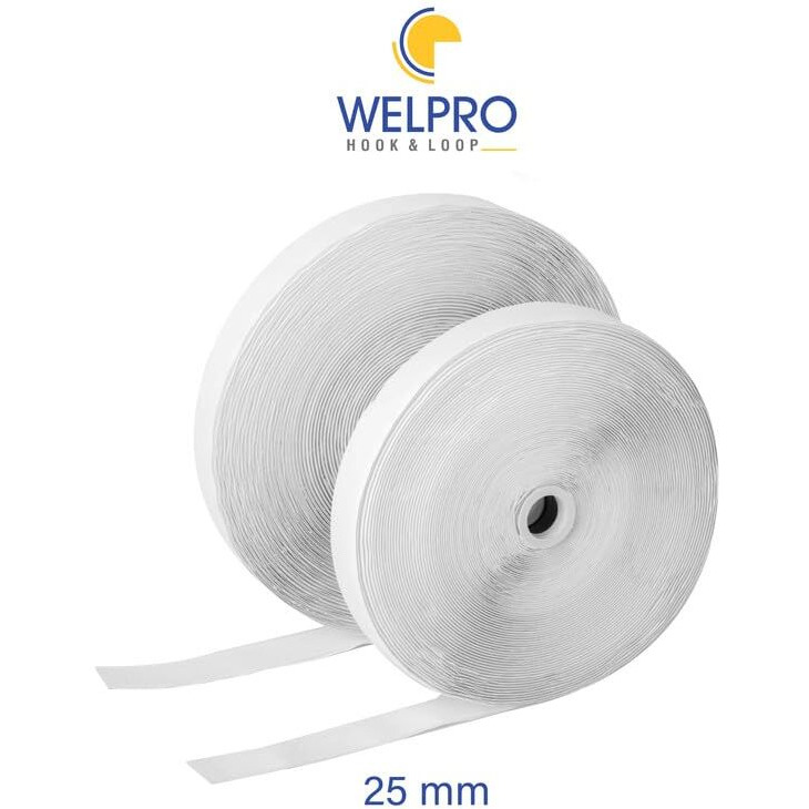 Hook & Loop Welpro Nylon Self Adhesive Strong Glue Fastener Interlocking Tape For Sewing Crafts, Diy, Clothes, Shoes | Sticky Back Hook & Loop Tape For Stationary, Tools (White, 25Mm, 2Mtr)