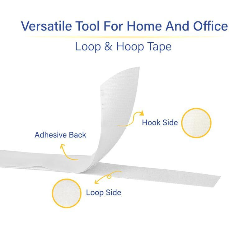 Hook & Loop Welpro Nylon Self Adhesive Strong Glue Fastener Interlocking Tape For Sewing Crafts, Diy, Clothes, Shoes | Sticky Back Hook & Loop Tape For Stationary, Tools (White, 25Mm, 2Mtr)