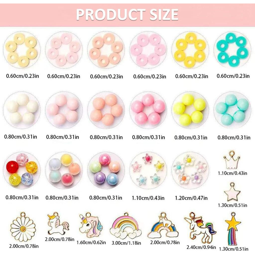 Sannidhi Clay Beads For Jewellery Making Kit Kids Girls Macaron Color Pastel Pearl Round Beads Letter Beads With Unicorn Pendants, Crystal Star Flower Hair Beads For Bracelet Making Diy Crafts