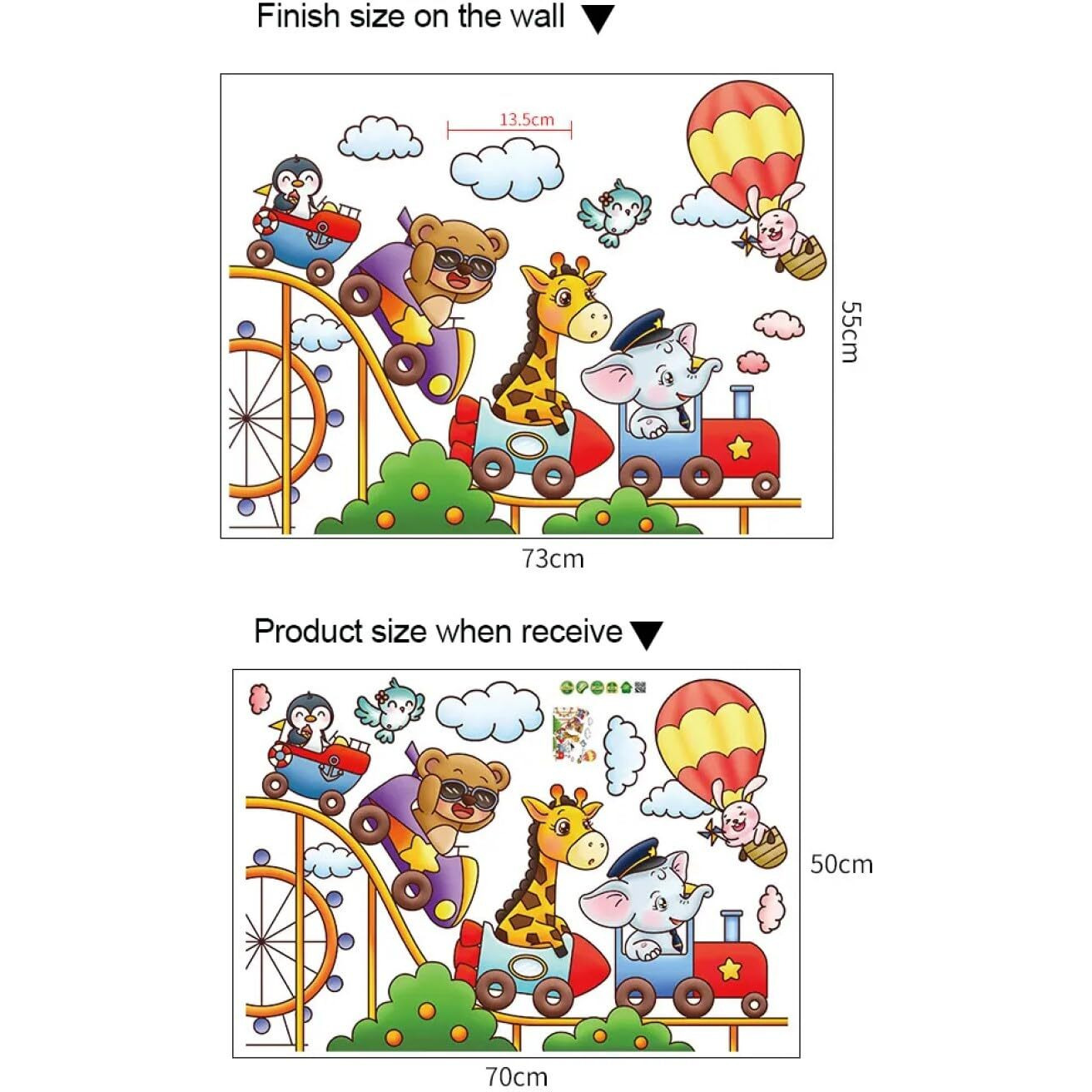 Jaamso Royals Multi Cartoon Animal Train Kids Pvc Wall Sticker (50Cm X 70 Cm)