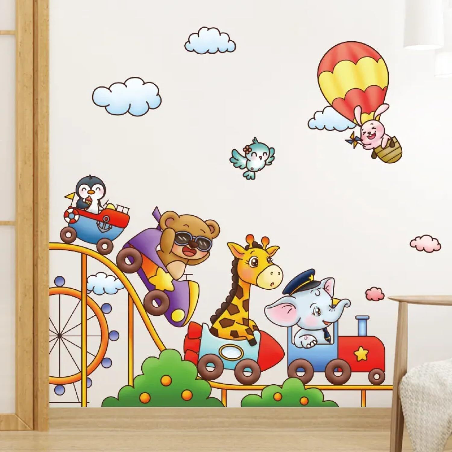 Jaamso Royals Multi Cartoon Animal Train Kids Pvc Wall Sticker (50Cm X 70 Cm)