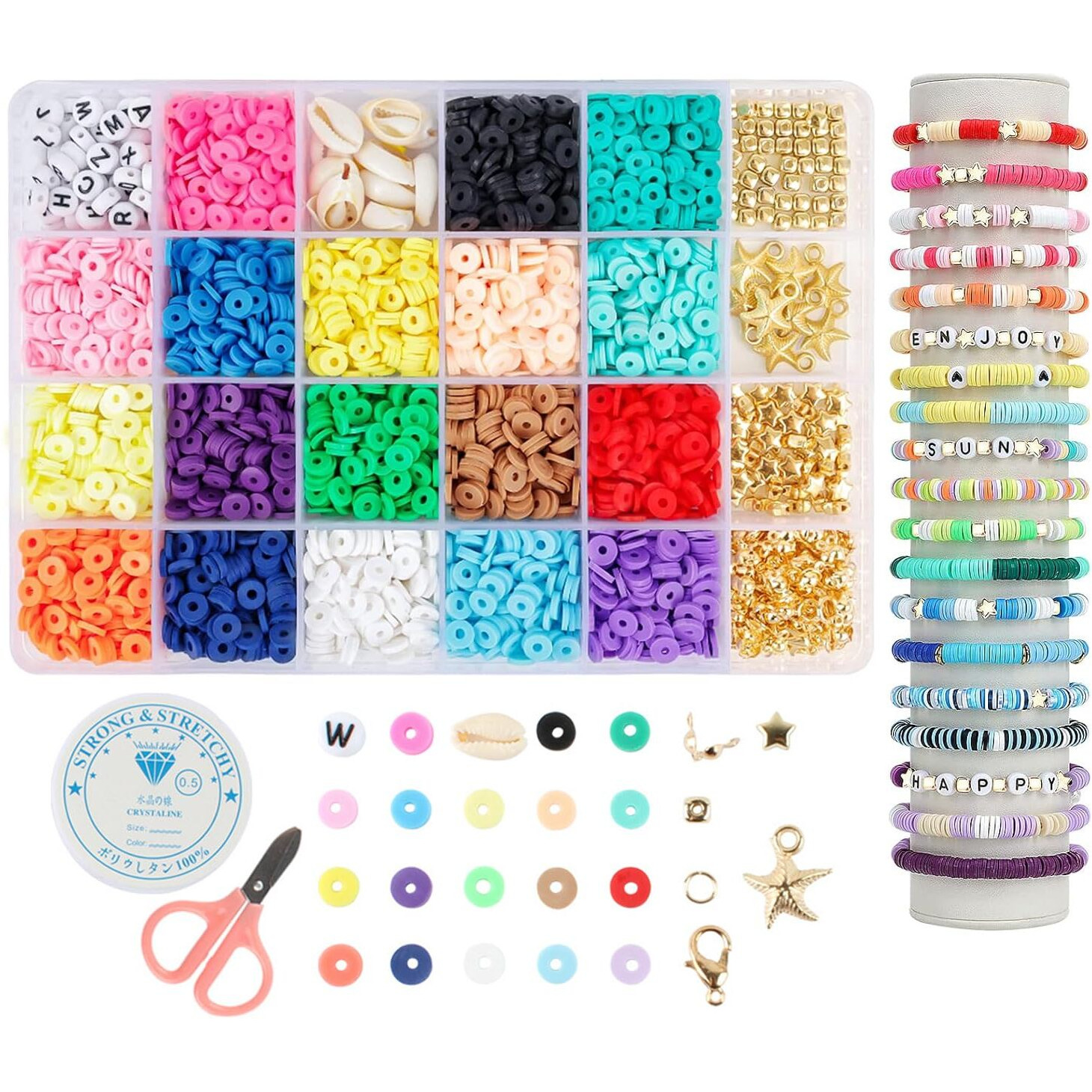 Venzina 4000Pcs Clay Beads For Jewellery Making, 18 Colors Polymer Clay Beads Kit, Beads For Bracelet Making, Spacer Beads Set With Cute Charms And Tools For Girls Women Necklaces Diy Crafts