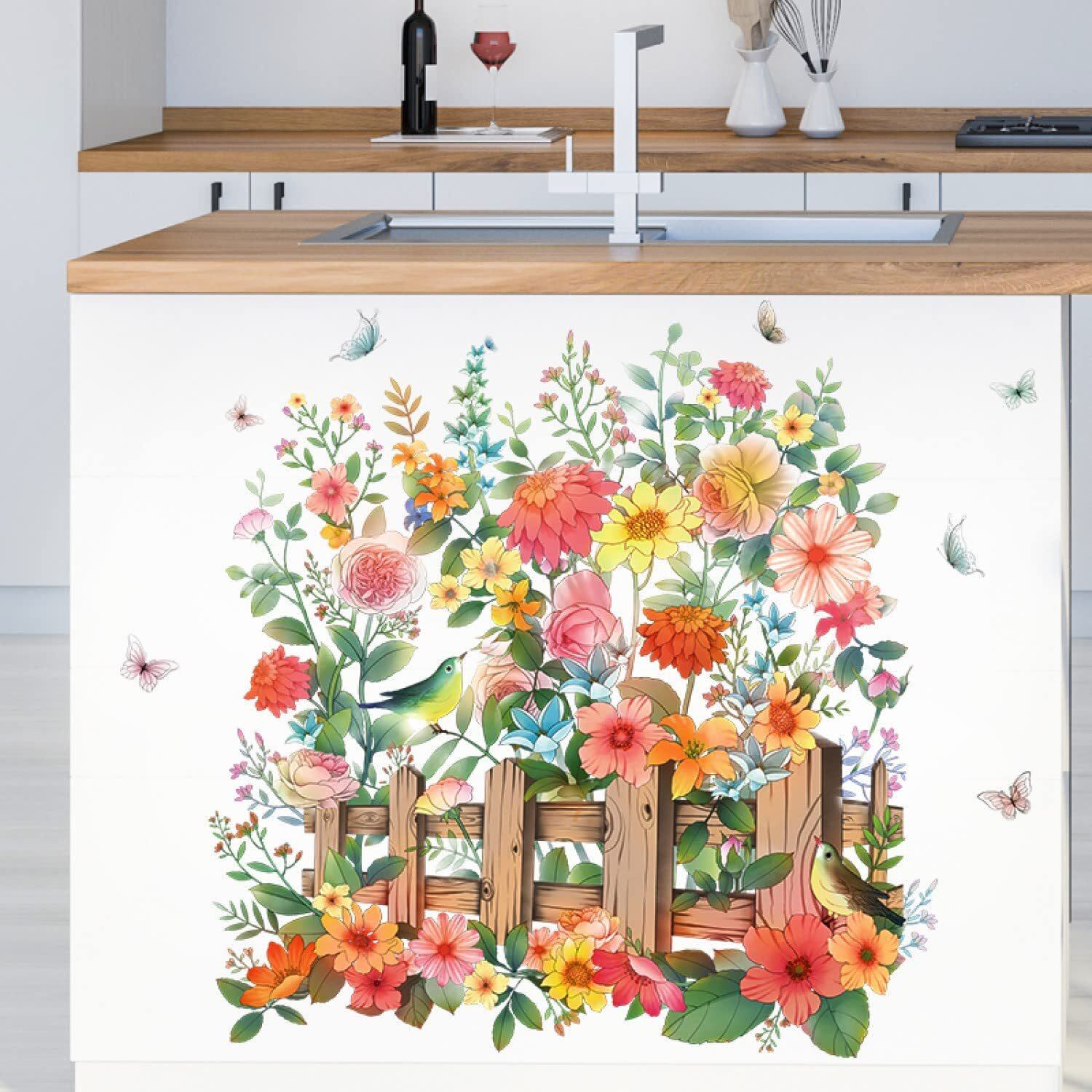 Jaamso Royals Fun Succulents Flowers With Fence Wall Stickers For Living Room Flowers, Floral Wall Stickers, Flower Sticker, Nature Wall Stickers, Garden Stickers For Walls Of Home (50 Cm*70 Cm)