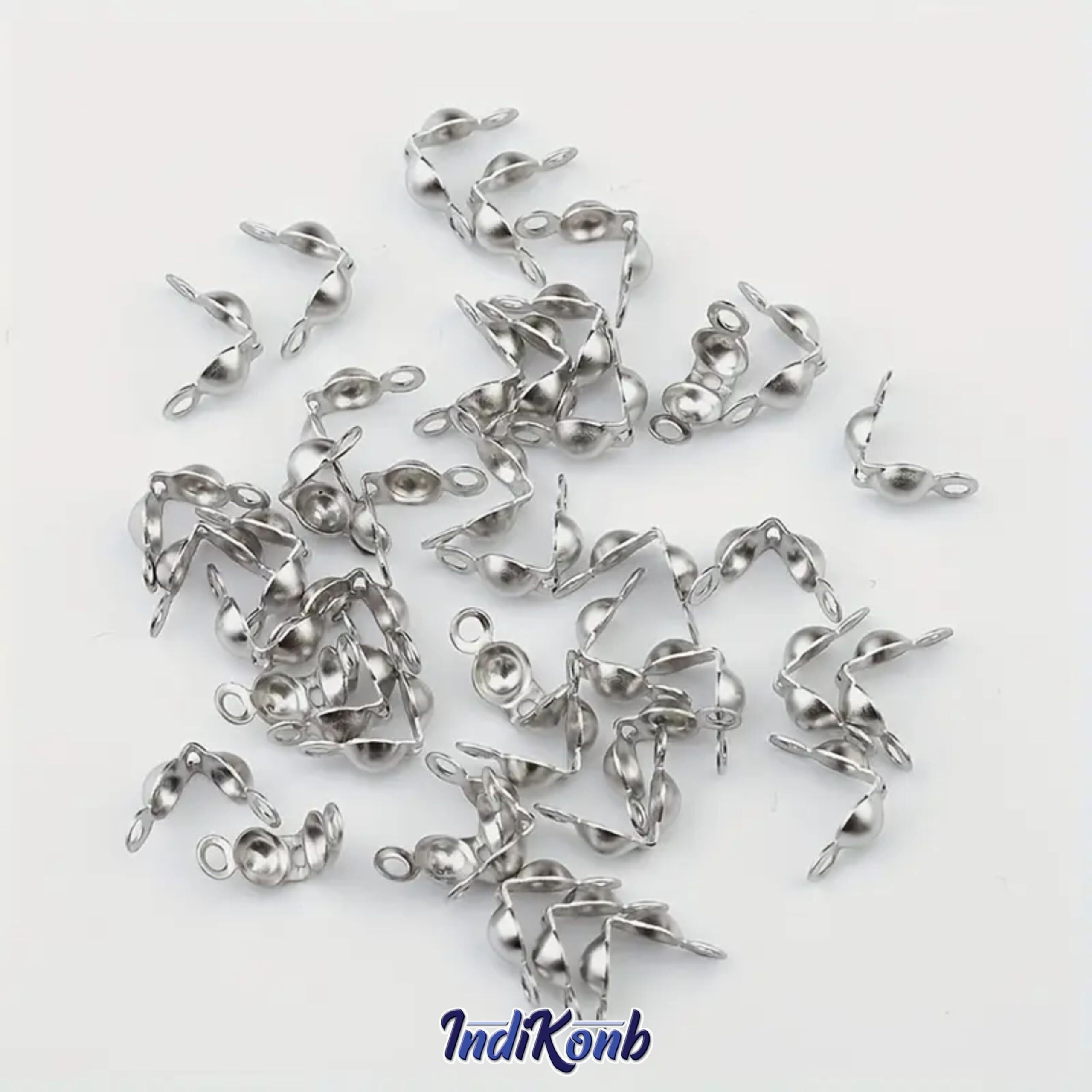 Indikonb Bead Tips Knot Covers | Clamshell Fold-Over Metal Open Knot Covers For Jewelry Making | Diy Accessory For Necklace & Bracelet | Pack Of 100 (Silver)