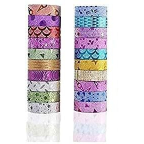 Eclet Pack Of 24Pcs Colorful Decorative Adhesive Glitter Tape Rolls, Color Tape, Designer Tape, Decorative Material Set Of 24 Pieces Craft Material Glitter Tape Decoration