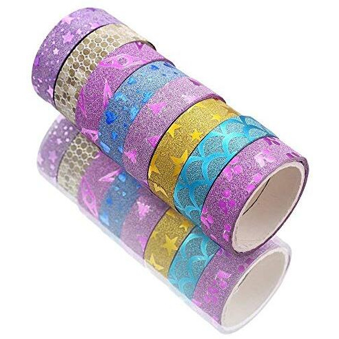 Eclet Pack Of 24Pcs Colorful Decorative Adhesive Glitter Tape Rolls, Color Tape, Designer Tape, Decorative Material Set Of 24 Pieces Craft Material Glitter Tape Decoration