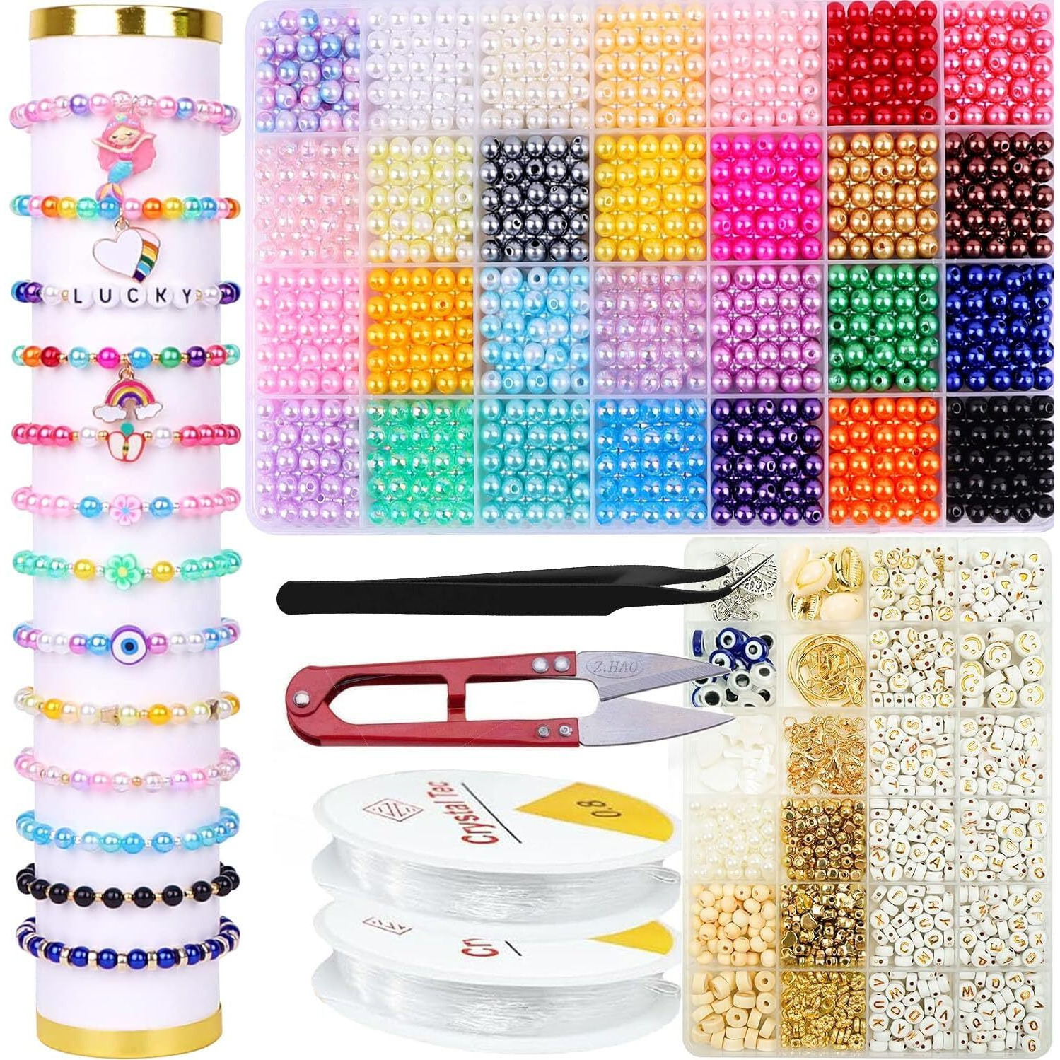 Diy Crafts Jewelry Making Kit, Pearl Beads For Jewelry Making, Multicolor Mixed Beads For Bracelets Necklaces Earrings Making, Round Pearl Beads Kit Gifts For Girls Kids Adults Pcs - (1200)