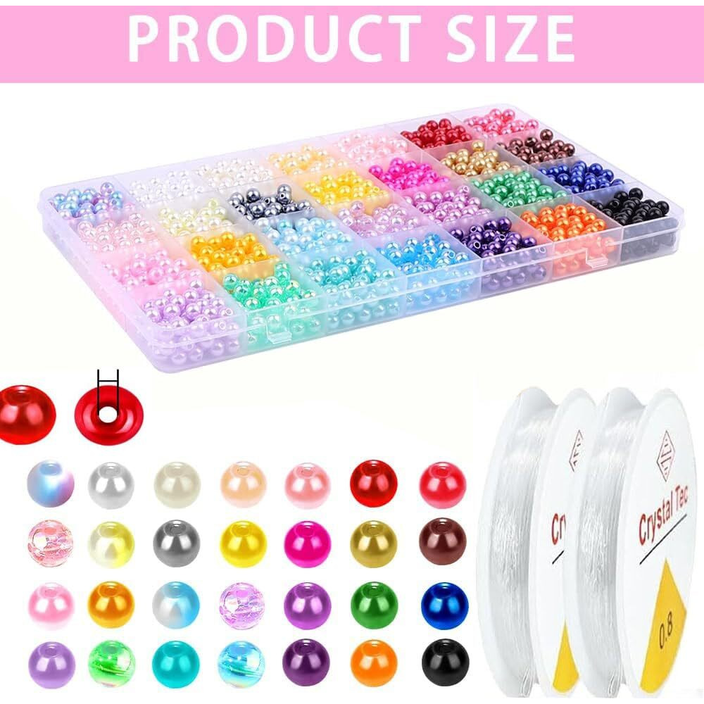 Diy Crafts Jewelry Making Kit, Pearl Beads For Jewelry Making, Multicolor Mixed Beads For Bracelets Necklaces Earrings Making, Round Pearl Beads Kit Gifts For Girls Kids Adults Pcs - (1200)